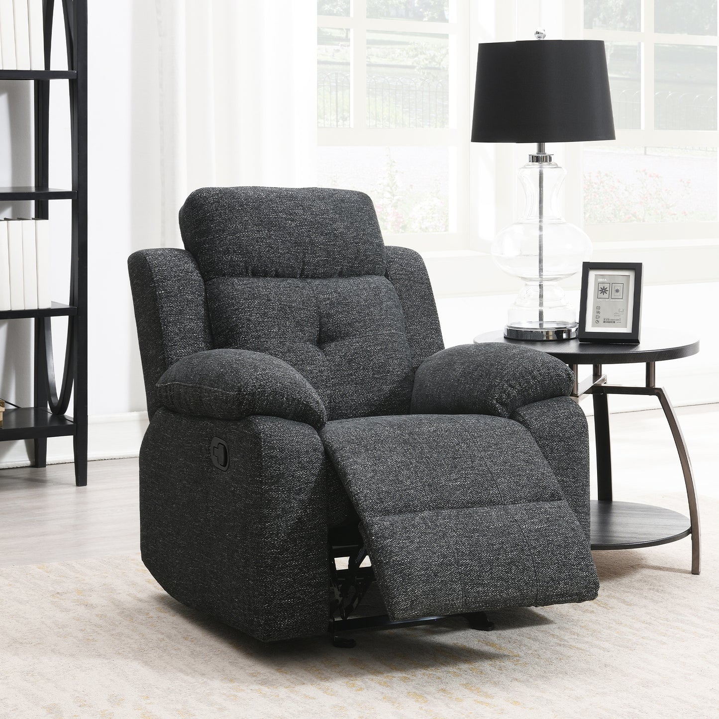 KuKuQb 34" Rocker-Recliner with High-Density-Foam, Push Back Recliners-Chair-for-Living-Room, Breathable-Chenille-Home-Theater-Seating(Charcoal Gray)