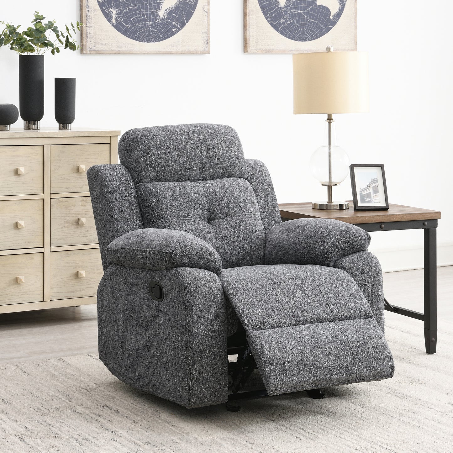 KuKuQb 34" Rocker-Recliner with High-Density-Foam, Push Back Recliners-Chair-for-Living-Room, Breathable-Chenille-Home-Theater-Seating(Gray)