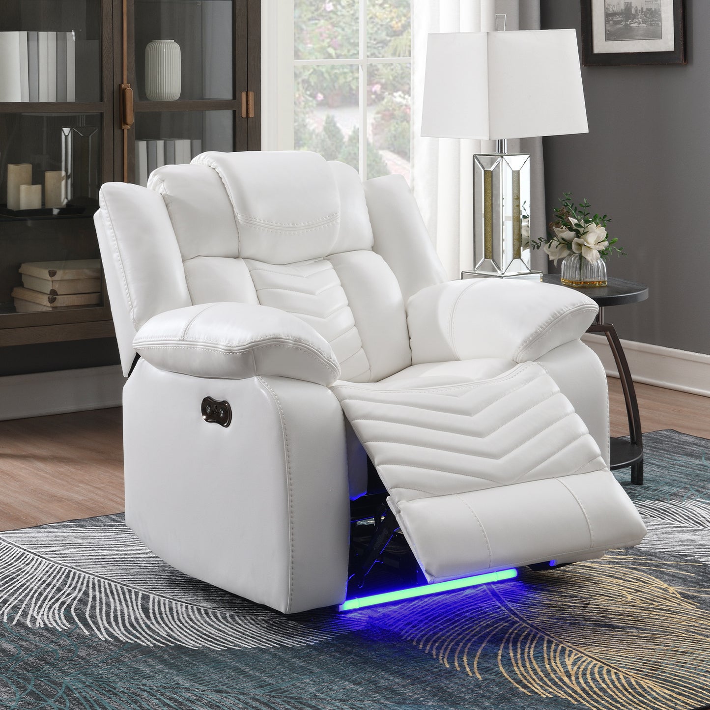 KuKuQb Air Leather Power Reclining Sofa,Living Room Furniture with LED Lights，Home Theater Recliner Seating with USB Charging Port，Reclining Chair for Living Room/Office（White）