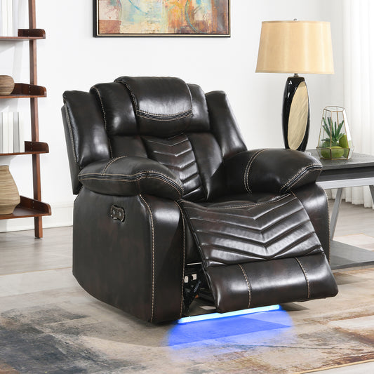 KuKuQb Air Leather Power Reclining Sofa,Living Room Furniture with LED Lights, 40"*40"*41" Home Theater Recliner Seating with USB Charging Port, Reclining Chair for Living Room/Office (2 Tone Brown)