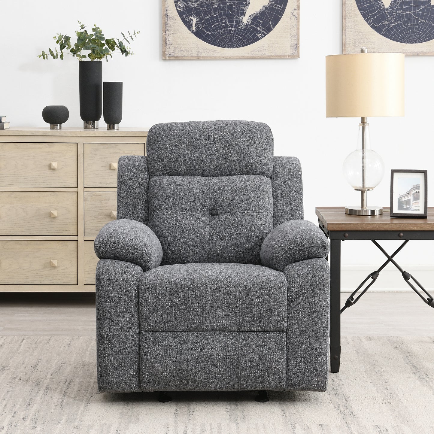 KuKuQb 34" Rocker-Recliner with High-Density-Foam, Push Back Recliners-Chair-for-Living-Room, Breathable-Chenille-Home-Theater-Seating(Gray)