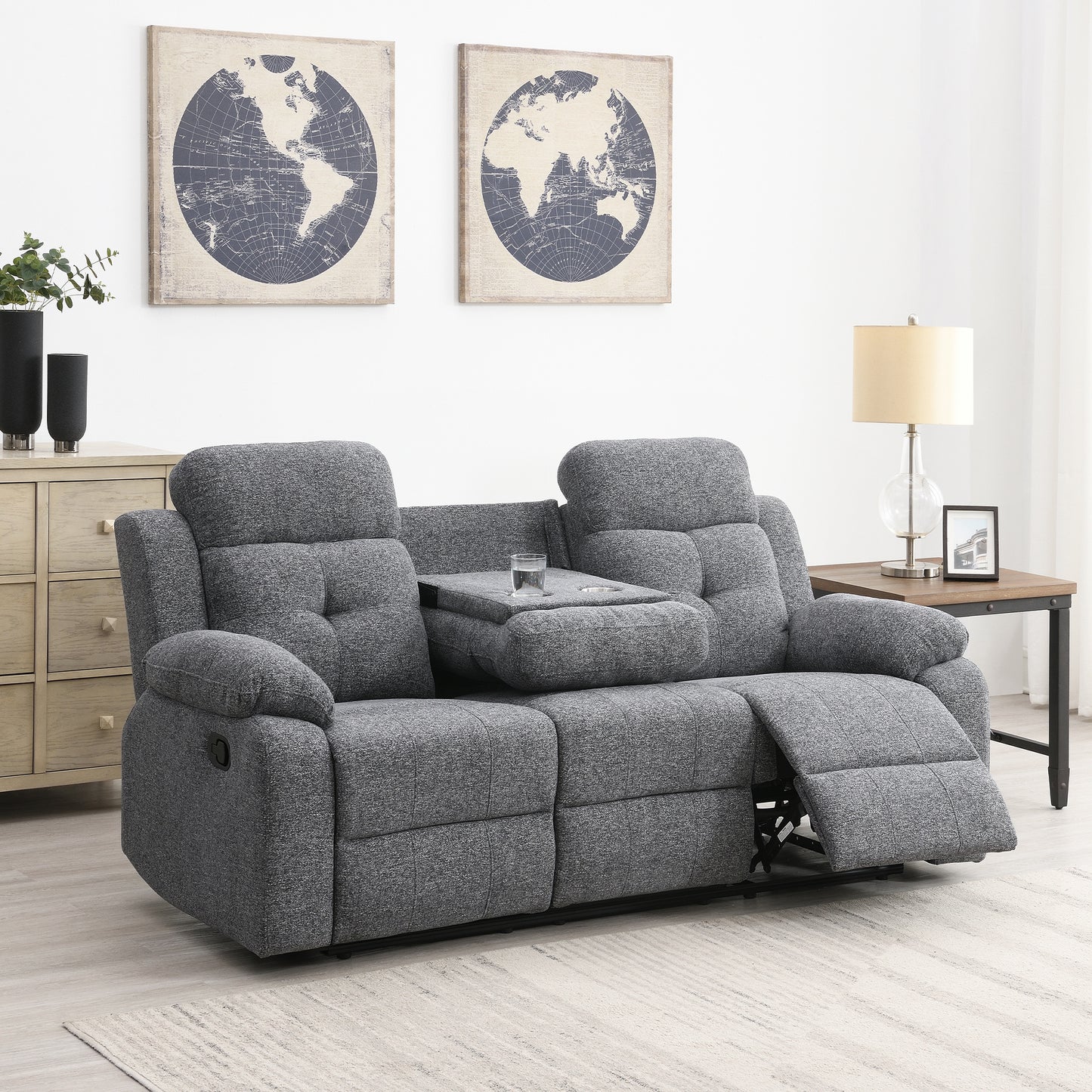 KuKuQb Breathable-Chenille-Reclining-loveseat, Double-Recliner-for-Living-Room, Reclining Sofa(Gray)