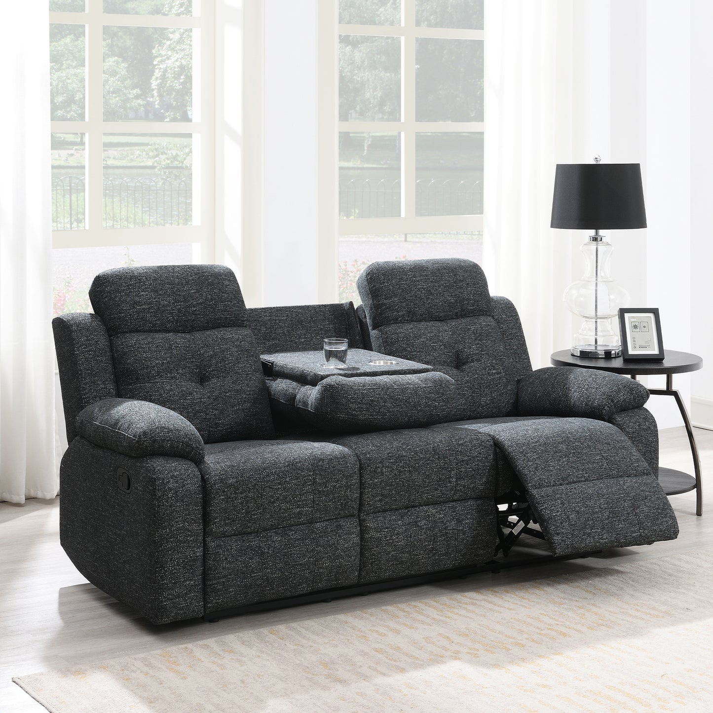 KuKuQb Breathable-Chenille-Reclining-loveseat, Double-Recliner-for-Living-Room, Reclining Sofa(Charcoal Gray)