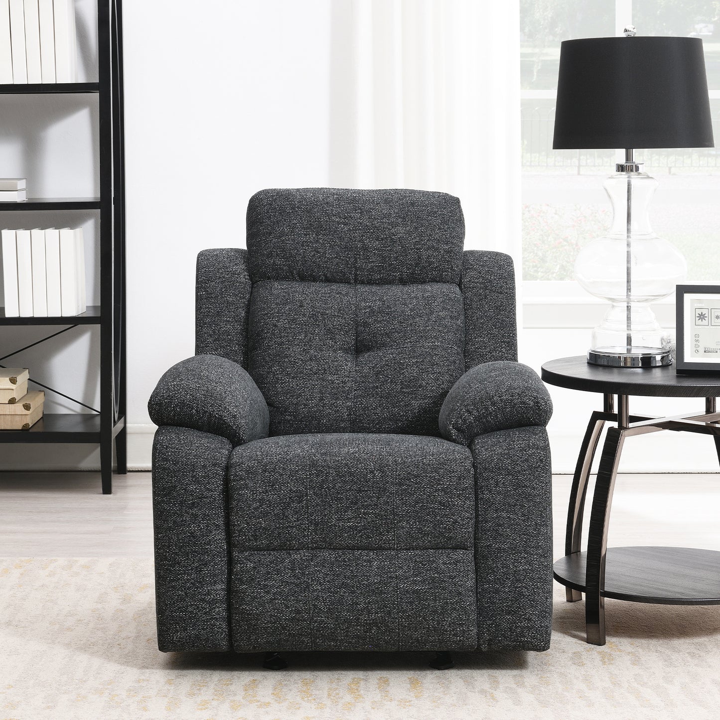 KuKuQb 34" Rocker-Recliner with High-Density-Foam, Push Back Recliners-Chair-for-Living-Room, Breathable-Chenille-Home-Theater-Seating(Charcoal Gray)