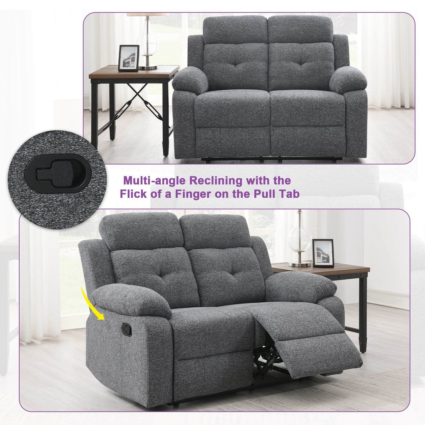 KuKuQb Breathable-Chenille-Reclining-loveseat, Double-Recliner-for-Living-Room, Reclining Sofa(Gray)