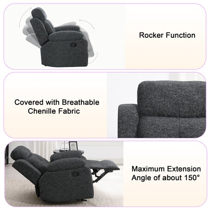 KuKuQb 34" Rocker-Recliner with High-Density-Foam, Push Back Recliners-Chair-for-Living-Room, Breathable-Chenille-Home-Theater-Seating(Charcoal Gray)