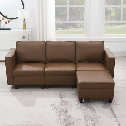 KuKuQb 92'' Modular Sectional Sofa with Storage, Convertible 4 Seat L Shaped Stationary Couches for Living Room, Brown