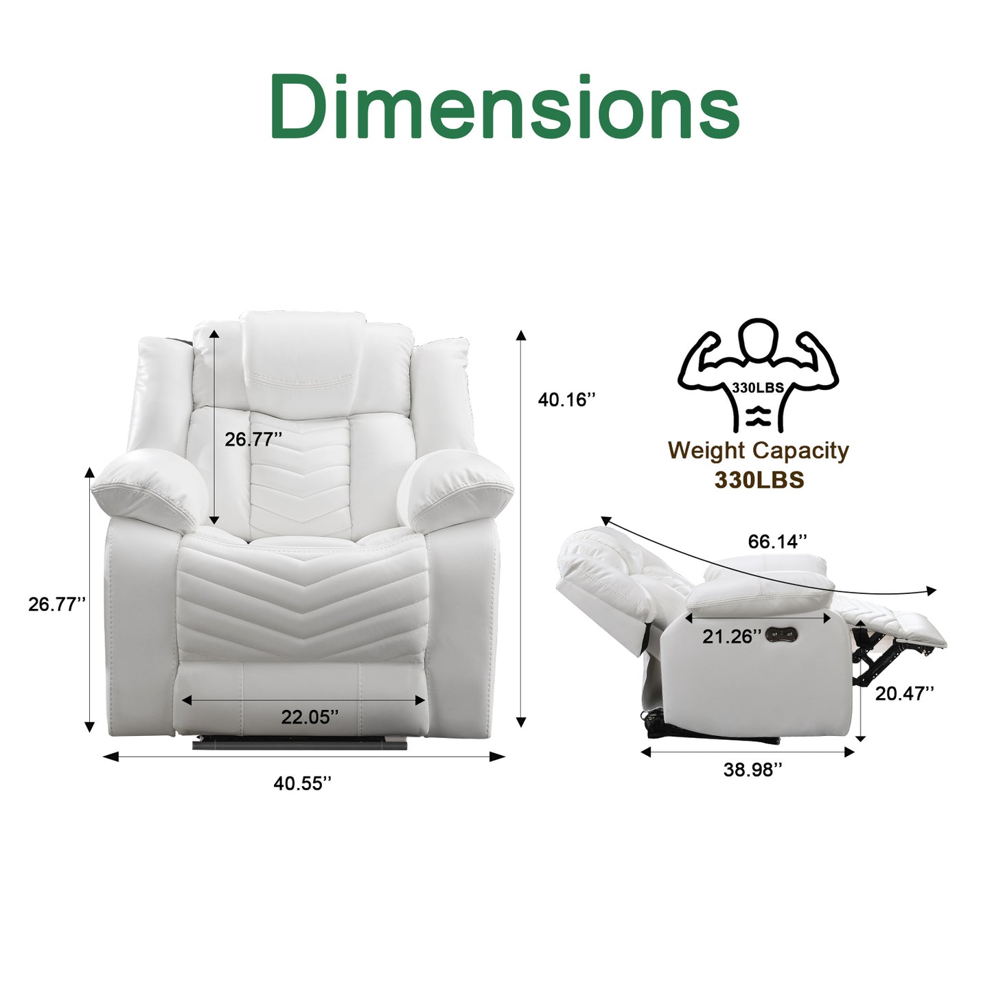 KuKuQb Air Leather Power Reclining Sofa,Living Room Furniture with LED Lights，Home Theater Recliner Seating with USB Charging Port，Reclining Chair for Living Room/Office（White）