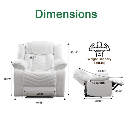 KuKuQb Air Leather Power Reclining Sofa,Living Room Furniture with LED Lights，Home Theater Recliner Seating with USB Charging Port，Reclining Chair for Living Room/Office（White）