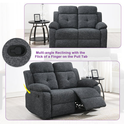 KuKuQb Manual Reclining Sofa Set,Including Reclining Loveseat Rocker Recliner Breathable Chenille,Drop Down Table, Cup-Holders(Charcoal Gray)