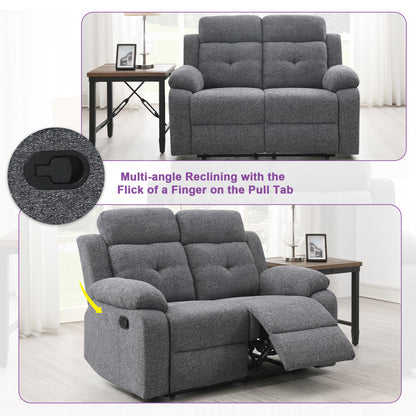 KuKuQb Manual Reclining Sofa Set,Including Reclining Loveseat Rocker Recliner Breathable Chenille,Drop Down Table, Cup-Holders(Gray)