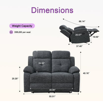 KuKuQb Manual Reclining Sofa Set,Including Reclining Loveseat Rocker Recliner Breathable Chenille,Drop Down Table, Cup-Holders(Charcoal Gray)