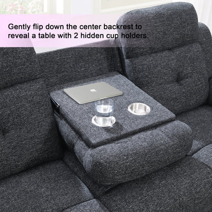 KuKuQb Manual Reclining Sofa Set,Including Reclining Loveseat Rocker Recliner Breathable Chenille,Drop Down Table, Cup-Holders(Charcoal Gray)