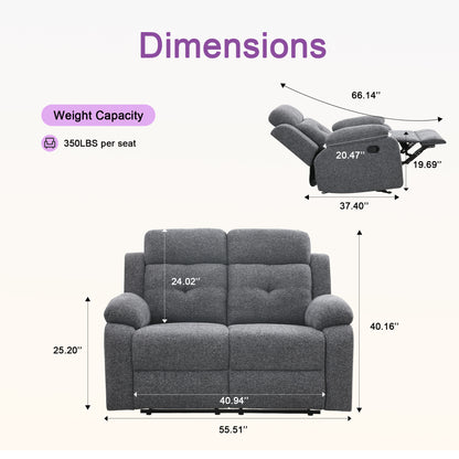 KuKuQb Breathable-Chenille-Reclining-loveseat, Double-Recliner-for-Living-Room, Reclining Sofa(Gray)