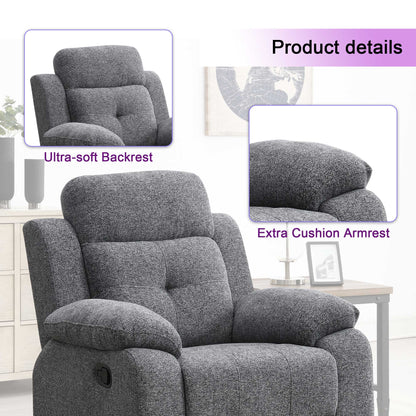 KuKuQb 34" Rocker-Recliner with High-Density-Foam, Push Back Recliners-Chair-for-Living-Room, Breathable-Chenille-Home-Theater-Seating(Gray)