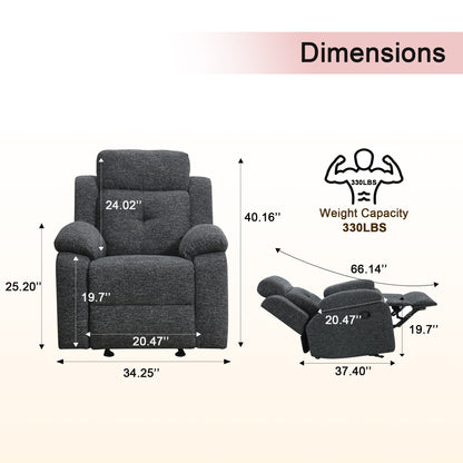 KuKuQb Manual Reclining Sofa Set,Including Reclining Loveseat Rocker Recliner Breathable Chenille,Drop Down Table, Cup-Holders(Charcoal Gray)