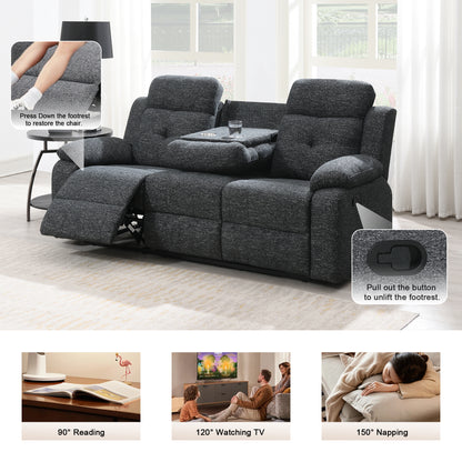 KuKuQb Manual Reclining Sofa Set,Including Reclining Loveseat Rocker Recliner Breathable Chenille,Drop Down Table, Cup-Holders(Charcoal Gray)