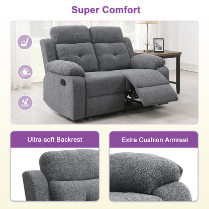 KuKuQb Breathable-Chenille-Reclining-loveseat, Double-Recliner-for-Living-Room, Reclining Sofa(Gray)