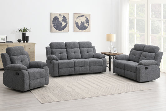 KuKuQb Manual Reclining Sofa Set,Including Reclining Loveseat Rocker Recliner Breathable Chenille,Drop Down Table, Cup-Holders(Gray)