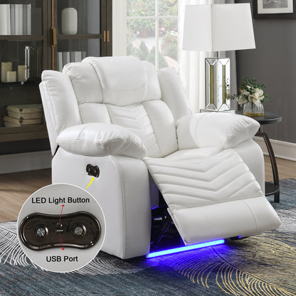 KuKuQb Air Leather Power Reclining Sofa,Living Room Furniture with LED Lights，Home Theater Recliner Seating with USB Charging Port，Reclining Chair for Living Room/Office（White）