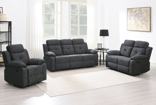 KuKuQb Manual Reclining Sofa Set,Including Reclining Loveseat Rocker Recliner Breathable Chenille,Drop Down Table, Cup-Holders(Charcoal Gray)