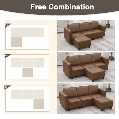 KuKuQb 92'' Modular Sectional Sofa with Storage, Convertible 4 Seat L Shaped Stationary Couches for Living Room, Brown